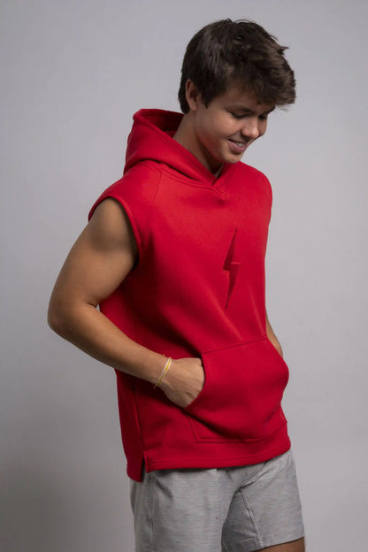 BOLT Sleeveless Hoodie - Red/Red Bolt