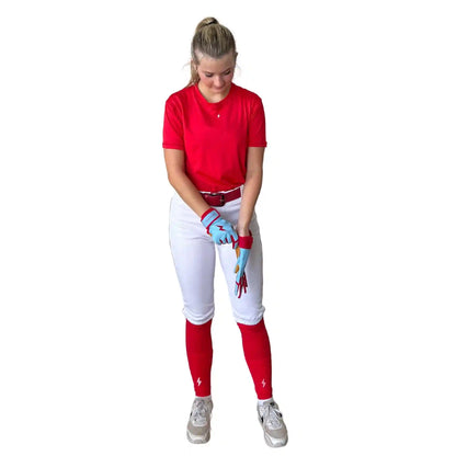 Premium Pro Softball Knicker Pant w/ Piping - White/Red