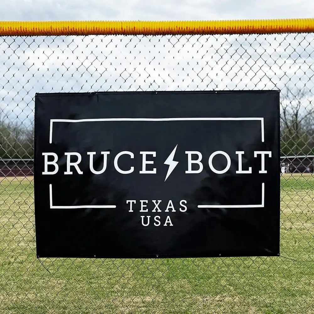 "BRUCE BOLT" Fence Banner (4' X 6') - Black