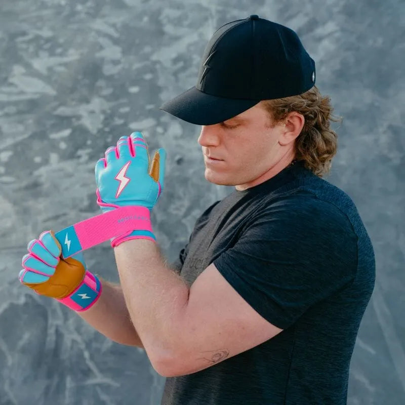 Harrison Bader Signature Series Long Cuff Batting Gloves - Blue/Pink